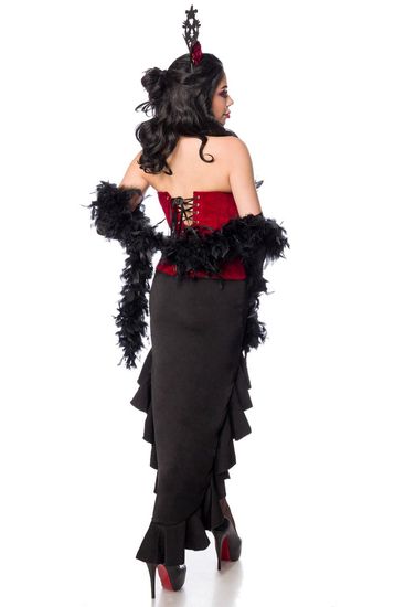 Burlesque Queen - Compleet Kostuum - Corset - Rok - Handschoenen - Boa - Diadeem