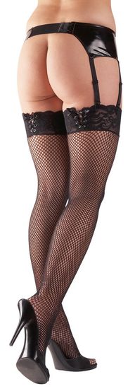 Cottelli Collection - Stockings - Kousen - Brede Rand met Vetertje - Visnet - Zwart