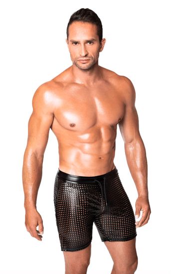 Noir Handmade - H077 - Mayhem - Biker Shorts - Bermuda -  Geperforeerd Wetlook - Zwart