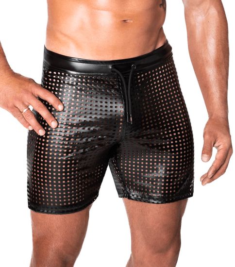 Noir Handmade - H077 - Mayhem - Biker Shorts - Bermuda -  Geperforeerd Wetlook - Zwart