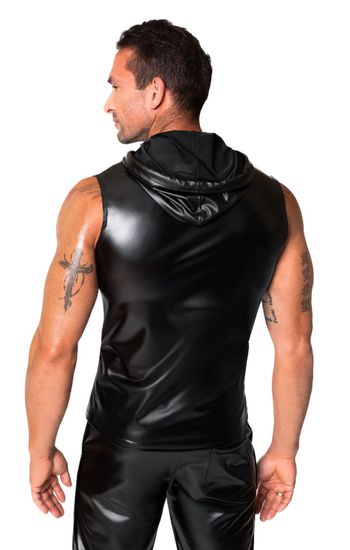 Noir Handmade - H081 - Frenzy - Sleeveless Hoodie - Capuchon - Wetlook - Zwart