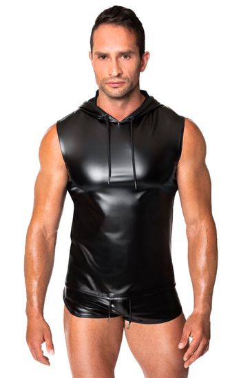 Noir Handmade - H081 - Frenzy - Sleeveless Hoodie - Capuchon - Wetlook - Zwart