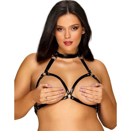Obsessive - Harnas A755 - PU-leer - Open Cup BH - Plus Size