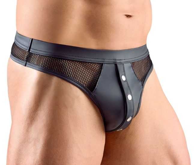 Svenjoyment Underwear - String - Studs op Gulp - Visnet - Wetlook - Zwart