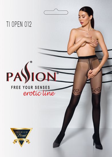 Passion - Panty - Open kruis - 20/40 Denier - Sier Motief - Zwart