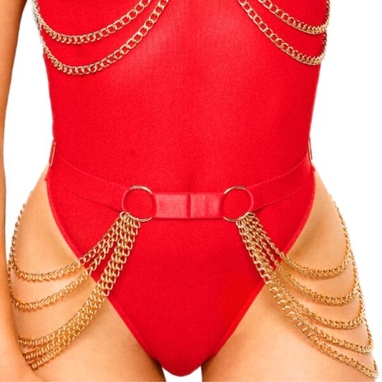 Kinky Diva - Chain Belt - Gouden Kettingen - Verstelbaar - Rood