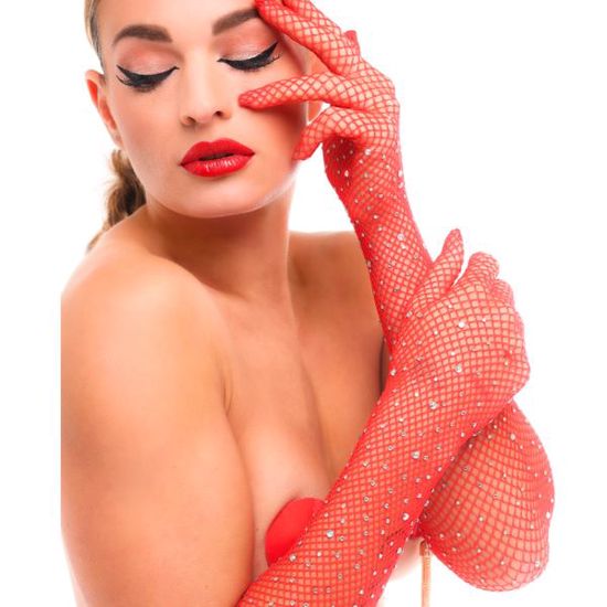 Kinky Diva - Starlet Gloves - Handschoenen - Strass - Rood